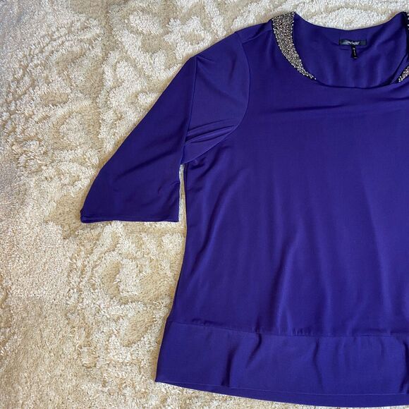 Daisy Fuentes Womens Top Size 2XL Purple Silver Beaded Collar Party Holiday Wear - Picture 4 of 10